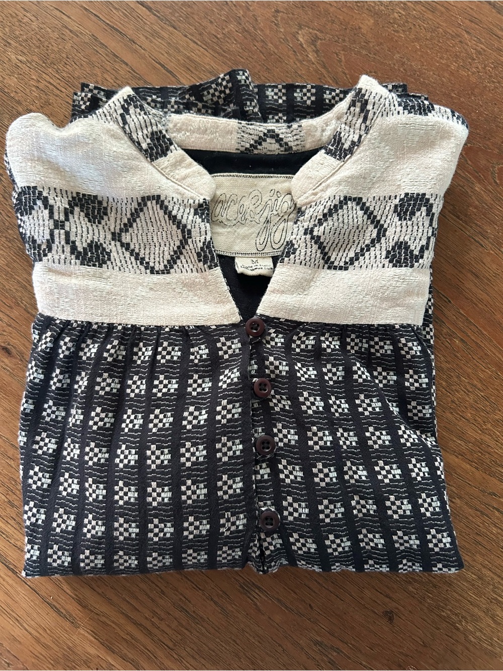 Ace & Jig Black and Cream Patterned Button-Front Tunic